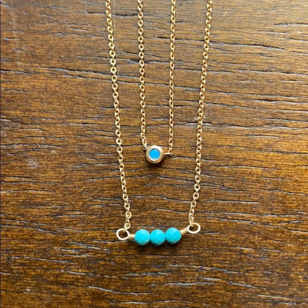 2 gold layering necklaces w turquoise stones NWOT